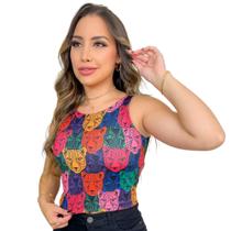 Cropped Inspiração Farm Regata Estampado Moda Blogueira Verão 2023