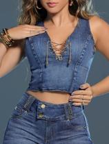 Cropped Jeans Decote em Amarração Pit Bull Jeans 86673 Cropped Jeans Decote em Amarração Pit Bull Jeans 86673