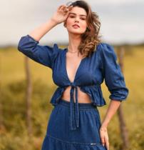 Cropped Jeans Feminino Decote Manga 3/4 - Blenk Jeans Cropped Jeans Feminino Decote Manga 3/4 - Blenk Jeans