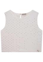 Cropped Juvenil Branco Strass Menina Vic Vicky