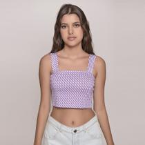 Cropped Juvenil Feminino Amofany Em Malha Jacquard Geométrica - ROXO - P
