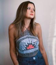 Cropped Karla Cinza, azul e rosa