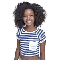 Cropped Kids Amofany Canelado Listrado Bolso Good Times - AZUL - 16 Cropped Kids Amofany Canelado Listrado Bolso Good Times - AZUL - 16