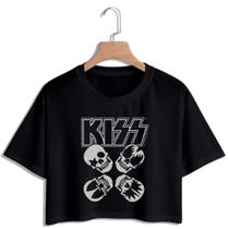 Cropped Kiss Feminino Estampado Cropped Raglan Banda Kiss Leve Macio