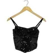 Cropped Labellamafia Paetê Stimulus Preto Feminino
