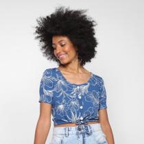 Cropped Lecimar Estampado com Botões Feminino