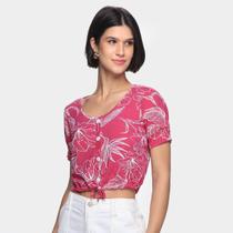 Cropped Lecimar Estampado com Botões Feminino