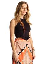 Cropped Lenço De Amarração Nas Costas Preto Yacamim A34