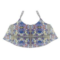 Cropped Look Jeans c/ Alcinha Estampado - AZUL - 18