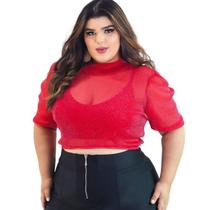 Cropped Lurex Brilho Festa Natal Plus Size Manga Princesa - Zoe