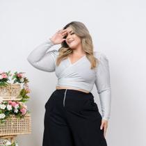 Cropped Lurex Manga Longa Plus Size Moda Roupa Feminina GG