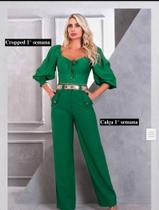 Cropped manga longa , abertura na frente verde bandeira Karina Rabello