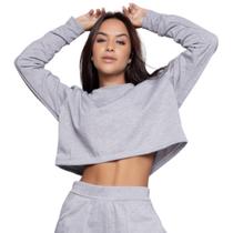 Cropped Manga Longa Bella Fiore Blusa Moletinho Roupa Inverno Blogueiro Moda Casual