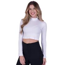 Cropped Manga Longa Blusa de Inverno Gola Alta Ivie