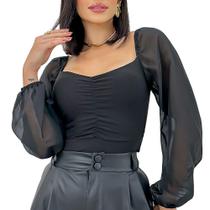 Cropped Manga Longa Bufante Tule Blusinha Princesa Juliette