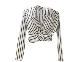 Cropped manga longa com bojo listrada