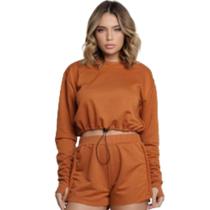 Cropped Manga Longa Com Regulagem Bella Fiore Blogueira Moletinho Frio Moda Casual Cropped Manga Longa Com Regulagem Bella Fiore Blogueira Moletinho Frio Moda Casual