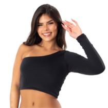 Cropped Manga Longa Feminino Ombro Só Top Básico Sem Bojo Casual Cropped Manga Longa Feminino Ombro Só Top Básico Sem Bojo Casual