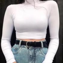 Cropped Manga Longa Gola Alta Estilo Inverno