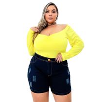 Cropped Manga longa Luxo Plus Size Mid Size Drapa Plus Casual