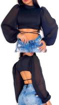 Cropped manga longa preto M Cropped manga longa preto M
