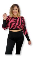 Cropped Manga Longa Tricot Animal Print Zebra Tendência