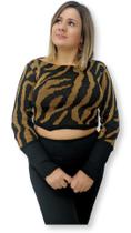 Cropped Manga Longa Tricot Animal Print Zebra Tendência