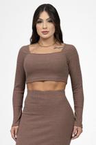 Cropped Manga Longa Tricot Canelado Feminino - Attitude