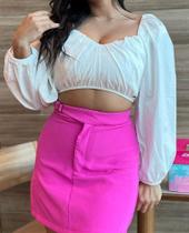 cropped mangas bufante em crepe tamanho g cropped mangas bufante em crepe tamanho g