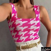 Cropped modal decote quadrado colorido