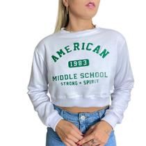 Cropped Moletom American Midlle Com Punho Manga Longa