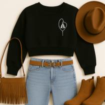 Cropped Moletom Country Estampa Terço Nossa Senhora Hallel Frio Inverno Outono Modinha Feminina Show