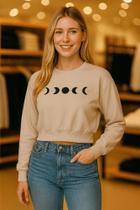 Cropped Moletom Fases Da Lua Sem Capuz Estilo Minimalista