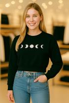 Cropped Moletom Fases da Lua Sem Capuz Modelagem Moderna