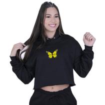 Cropped Moletom Feminino Borboleta Amarela