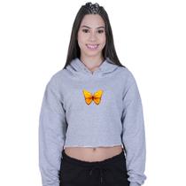Cropped Moletom Feminino Borboleta Laranja