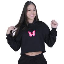 Cropped Moletom Feminino Borboleta Rosa