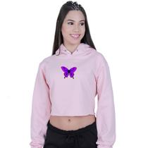 Cropped Moletom Feminino Borboleta Roxa