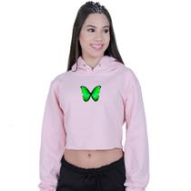 Cropped Moletom Feminino Borboleta Verde