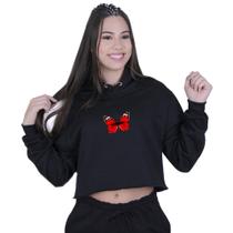 Cropped Moletom Feminino Borboleta Vermelha