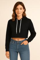 Cropped Moletom Feminino Capuz Liso Preto