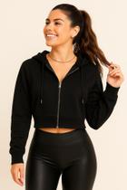 Cropped Moletom Feminino com Zíper e Capuz Liso