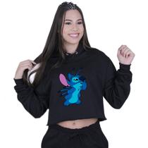 Cropped Moletom Feminino Lilo Stitch Pensando