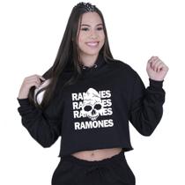 Cropped Moletom Feminino Ramones Caveira World Rock