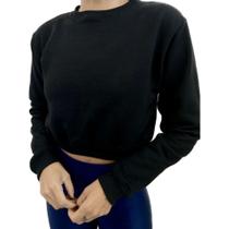 Cropped Moletom Sem Capuz Básico Liso Despojado