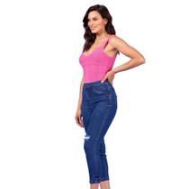 Cropped mom * cintura alta * jeans com elastano