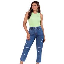 Cropped mom * cintura alta * jeans com elastano