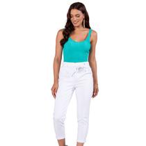 Cropped mom fit de sarja acetinada * cintura alta