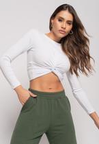 Cropped Nó Manga Longa Canelada Branco Salvatore Fashion