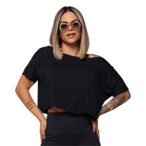 Cropped Ombro a Ombro de Viscose Preta Moving